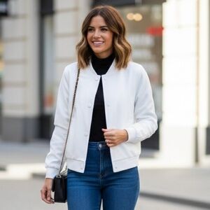 TRUTH White Bomber Button Up Jacket